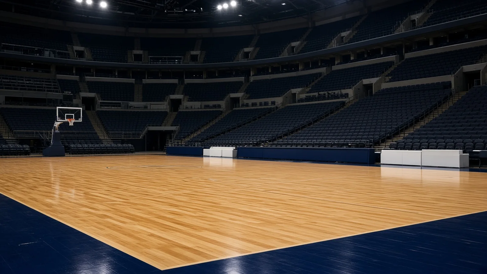 Indoor basketball arena before a game