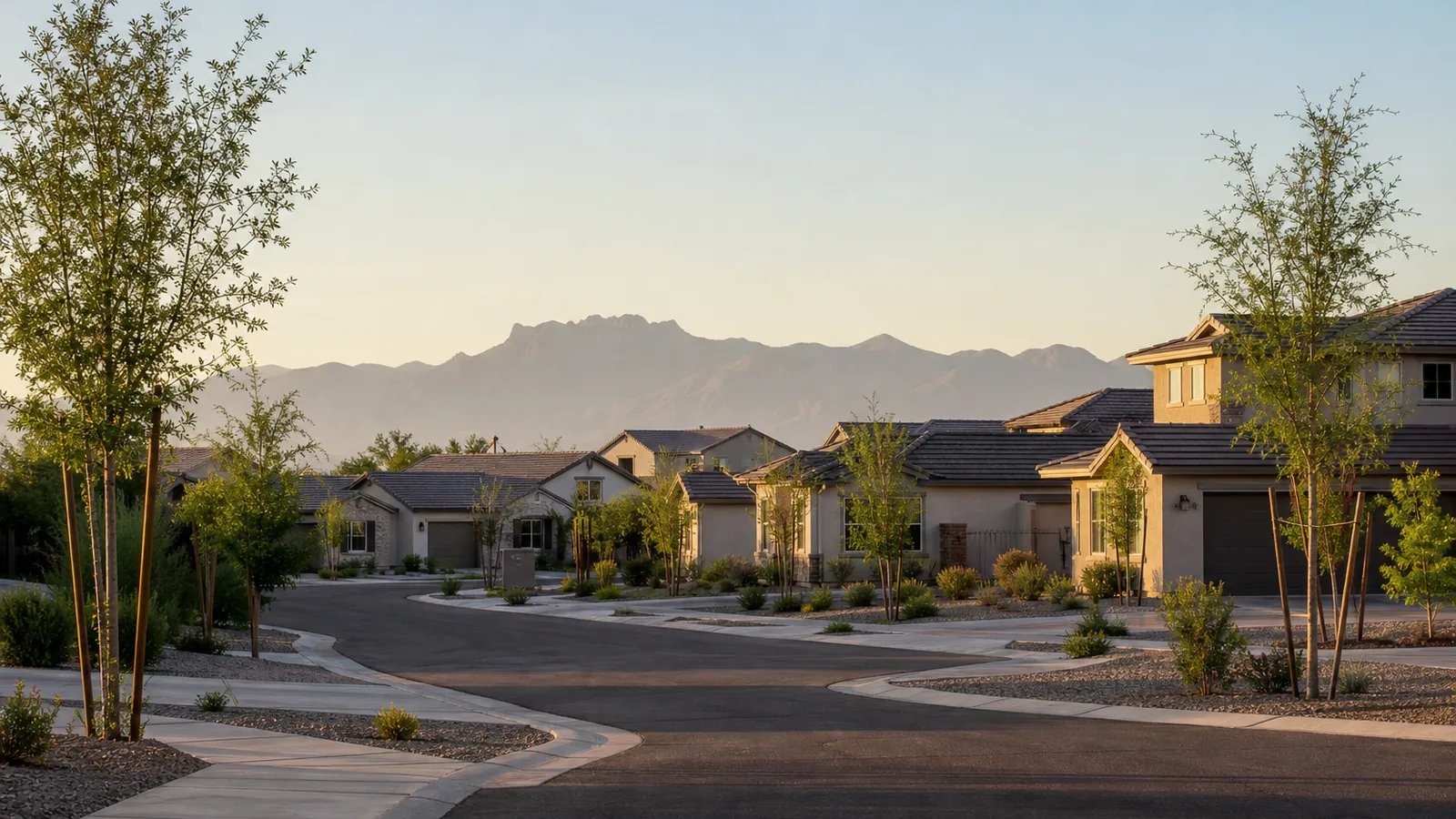 East Valley neighborhood street with young trees and newer lots