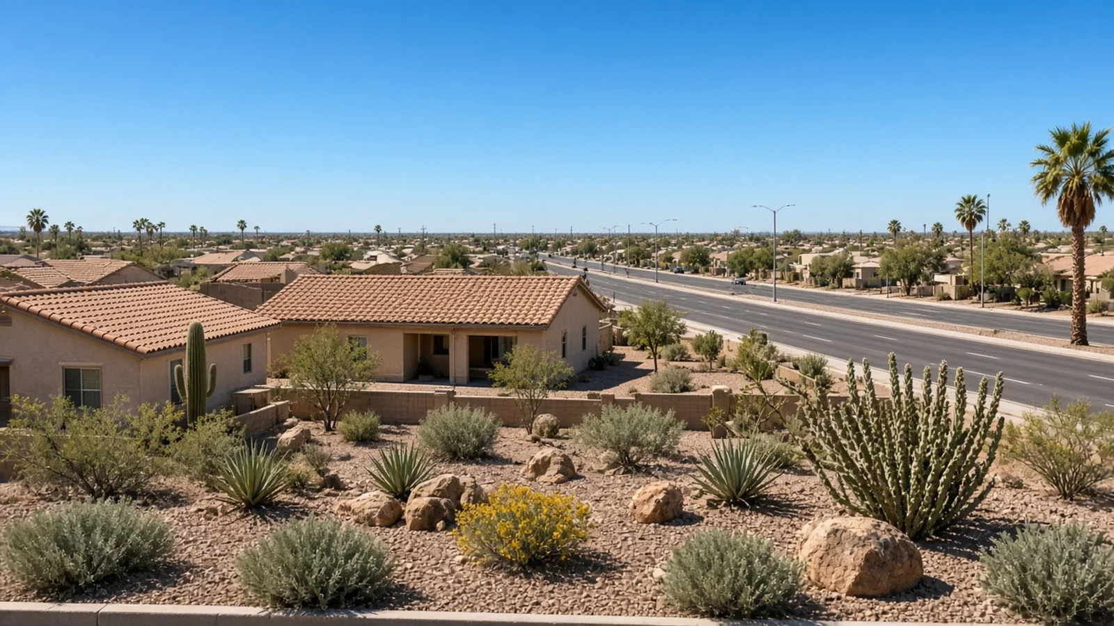 Glendale West Valley housing with desert mountains behind mixed older and newer streets